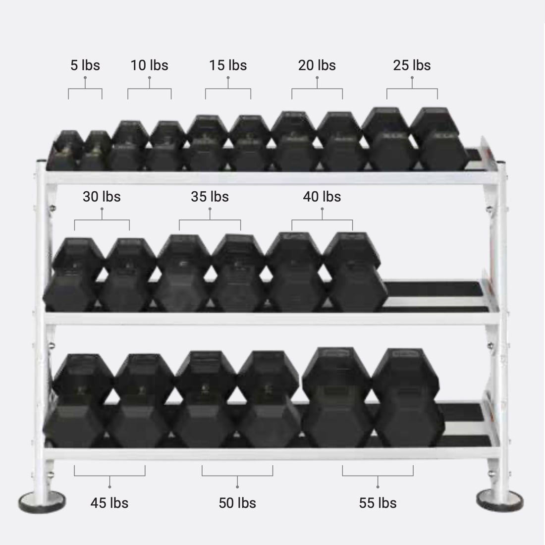 Hoist 48″ Dumbbell Rack 3-Tier – Matte Black